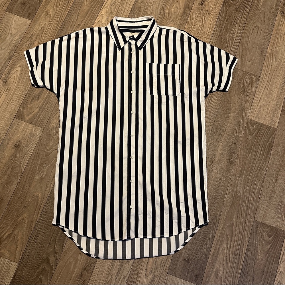 a new day Black and White Striped Button Down Shirt Short Sleeves
